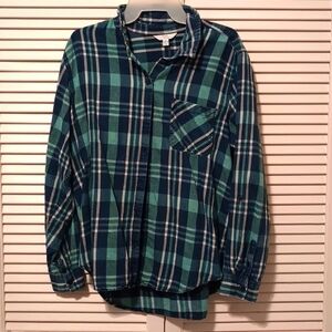Time and True blue long sleeve plaid shirt